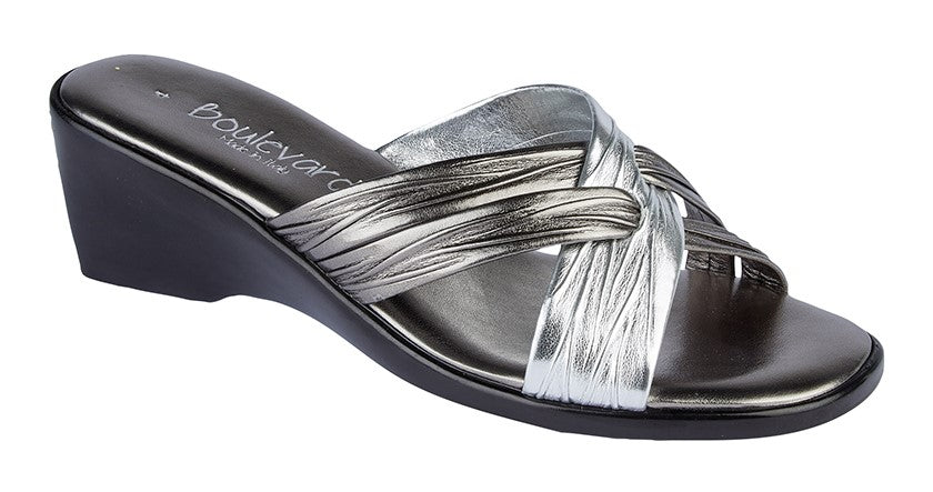 Stuppy Women's Leather Mule Slides – Silver Gray, LED Accent, Rubber Sole – Size EUR