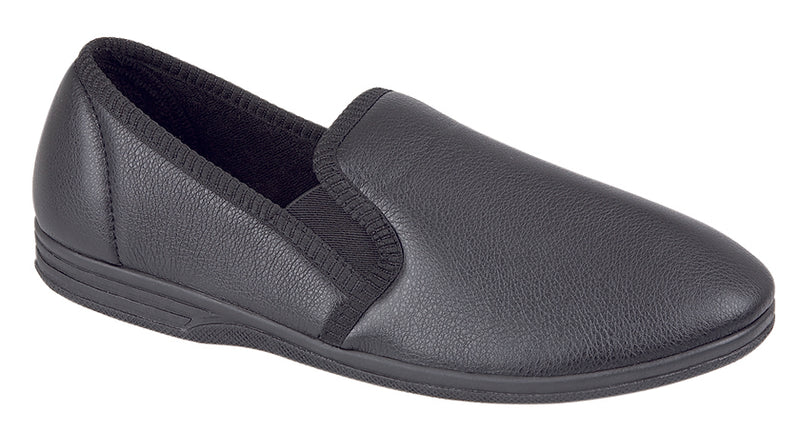 Mens Zedzz Black or Brown Grain PU Slipper "Ivor"