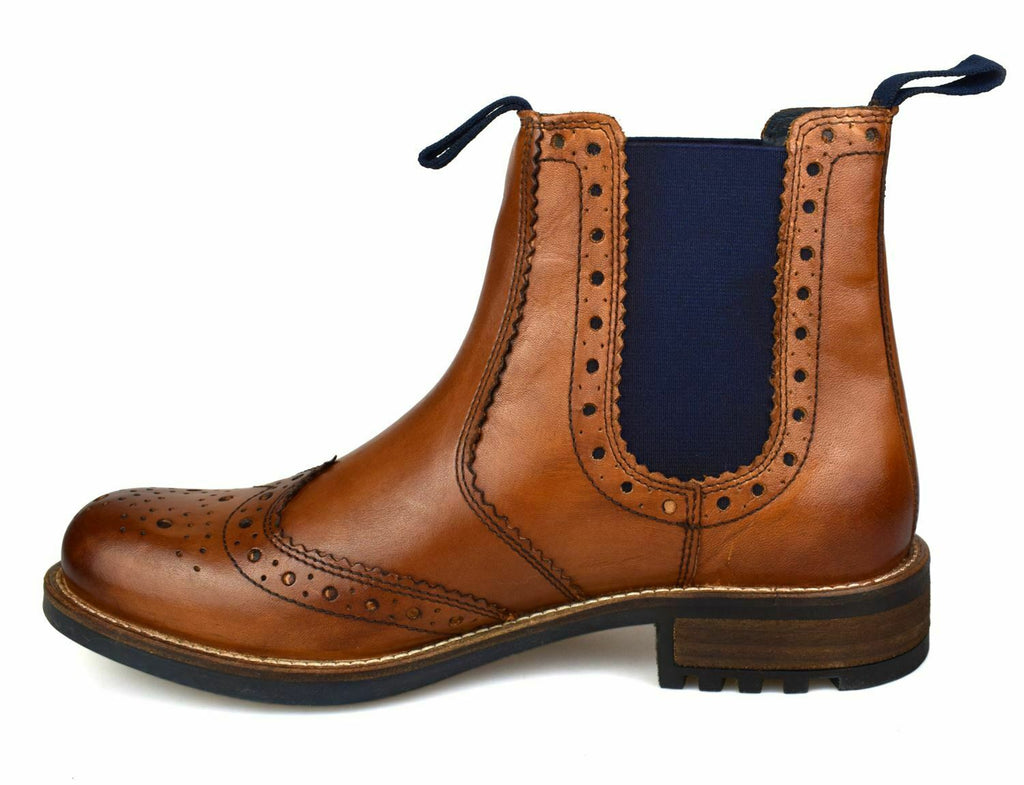 Catesby Mens Leather Brogue Chelsea Boots