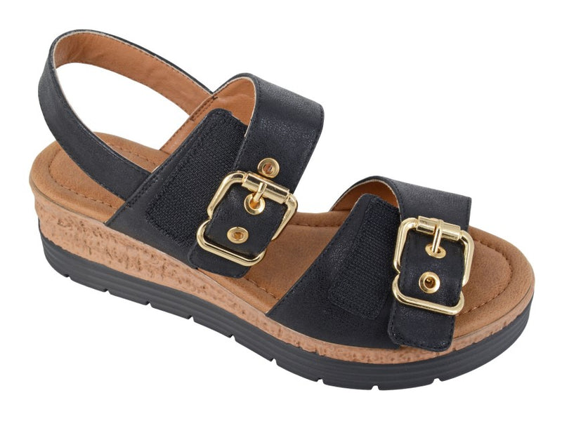Ladies Twin Buckle Touch Fastening Sandal