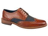 Mens Roamers Tan Leather/Checked Textile Brogue Shoe