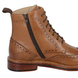 Woodland Mens 7 Eyelet Brogue Zip Ankle Boot