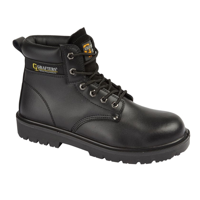 Grafters Men's Leather Safety Lace Up Steel Toe Cap Work Boots - Hiker Style PPE Sz M