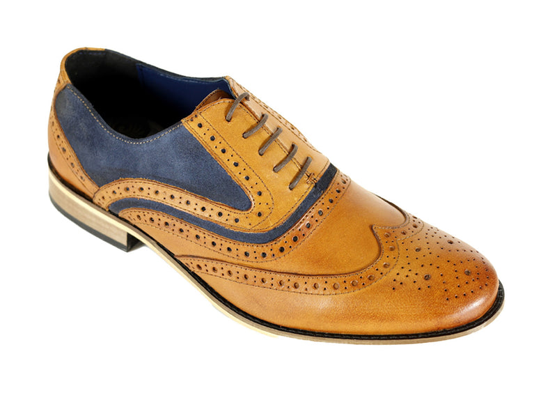 Front Spencer Navy/Tan Suede Brogue Shoes
