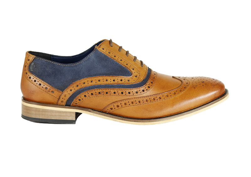 Front Spencer Navy/Tan Suede Brogue Shoes