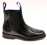Black Polished Leather Brogue Dealer Boots - The Sowerby Kensington