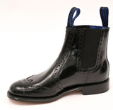 Black Polished Leather Brogue Dealer Boots - The Sowerby Kensington