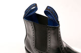 Black Polished Leather Brogue Dealer Boots - The Sowerby Kensington