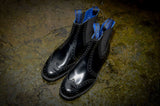 Black Polished Leather Brogue Dealer Boots - The Sowerby Kensington