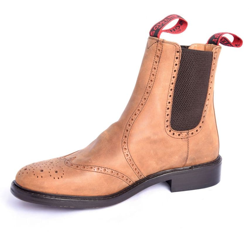 Brown Greasy Leather Brogue Dealer Boots - The Sowerby Cheltenham