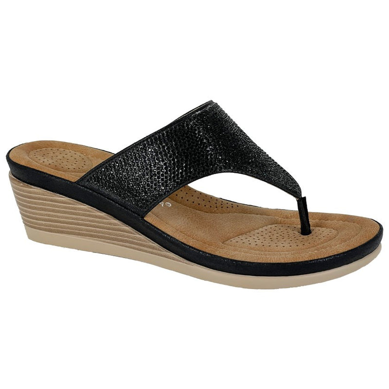 Ladies Cipriata "Sandra" Toe Post Diamonte Toe Post Wedge Sandal