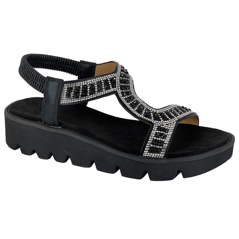 Ladies Cipriata "Novara" Elastic Back Black Jewel Sandal