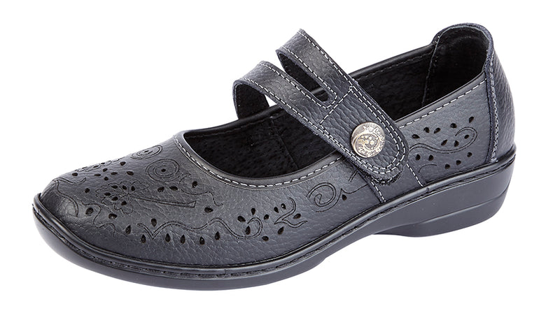 Boulevard Leather Touch Fastening Perforated Bar Casual