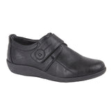 Boulevard Wide Fitting  Black Leather Touch Fastening Casual