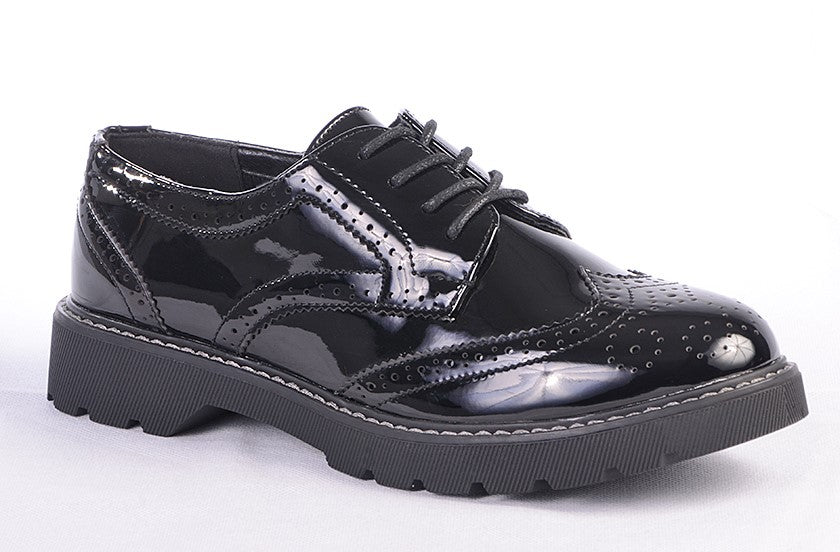Ladies Boulevard Black Patent PU Brogue Shoe