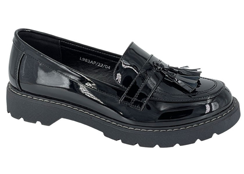 Ladies Boulevard Black Patent PU Toggle Loafer