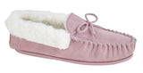 Ladies Navy Real Suede Moccasin Slipper "Emily"