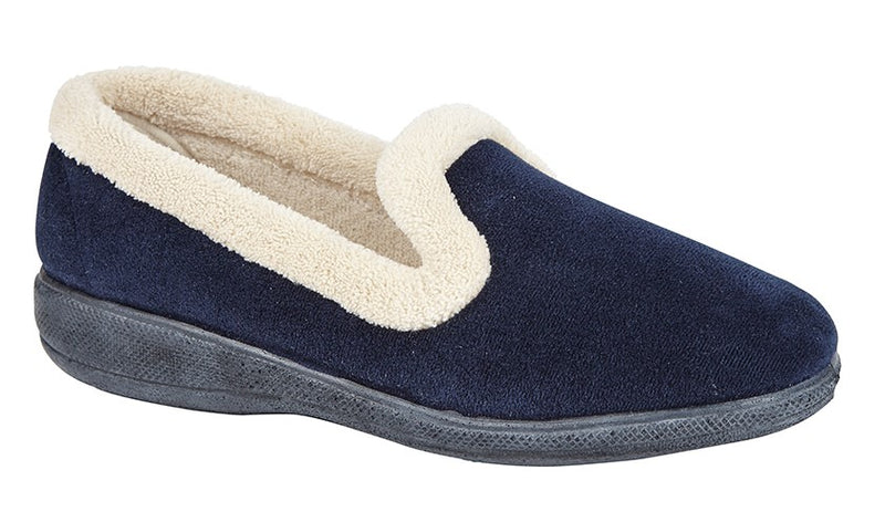 Ladies Sleepers Navy Synthetic Suede Slipper "Sophia"