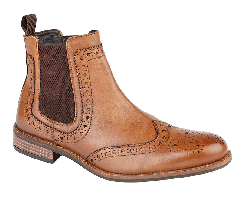 Mens Roamers Tan Leather Brogue Boot