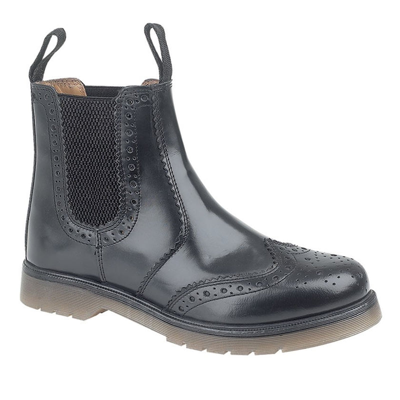 Mens Grafters Black Leather Brogue  Gusset Dealer Boot