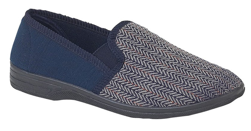 Mens Navy Blue Felt Slipper "Charles"