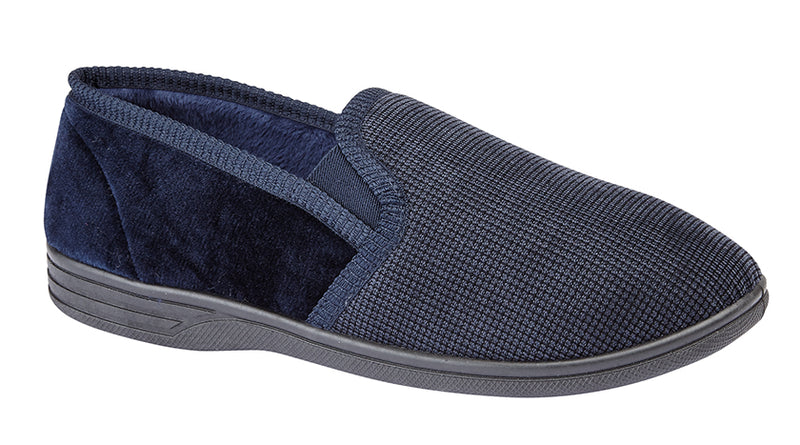 Mens Navy Blue/Grey Textile/Imitation Suede Slipper "Lewis"