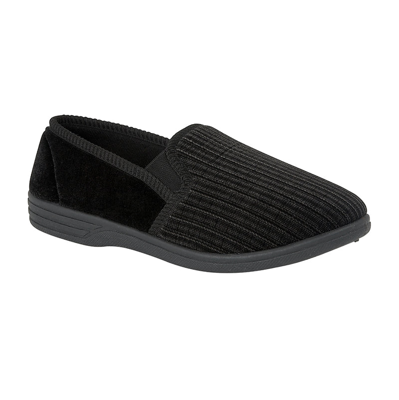 Mens Black Velour Slipper "Richard"