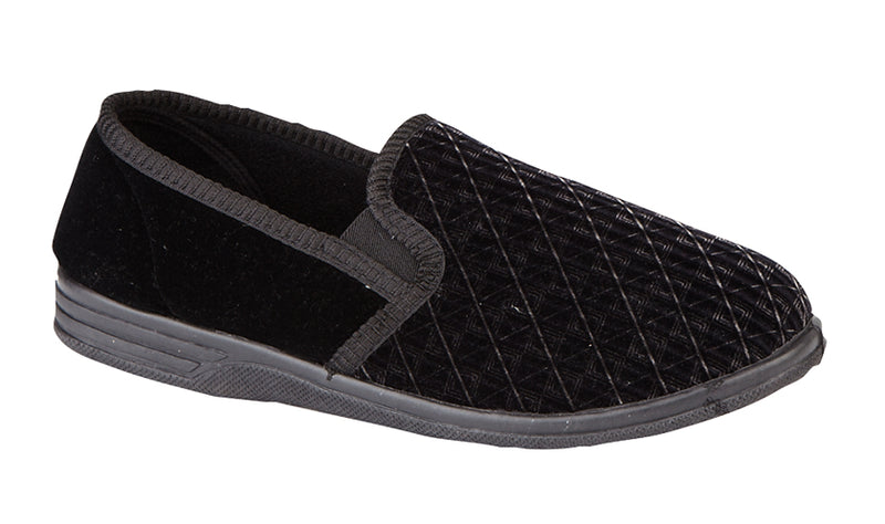 Mens Black Velour Slipper "Kevin"