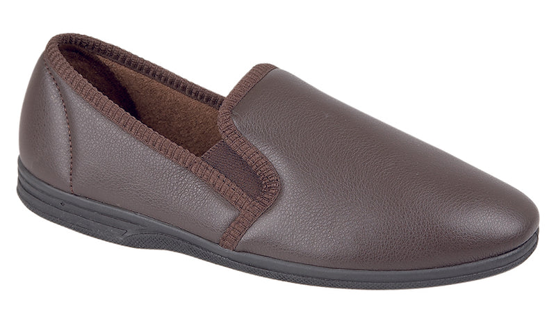 Mens Zedzz Black or Brown Grain PU Slipper "Ivor"