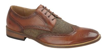 Mens Goor PU/Woven Textile Brogue Shoe