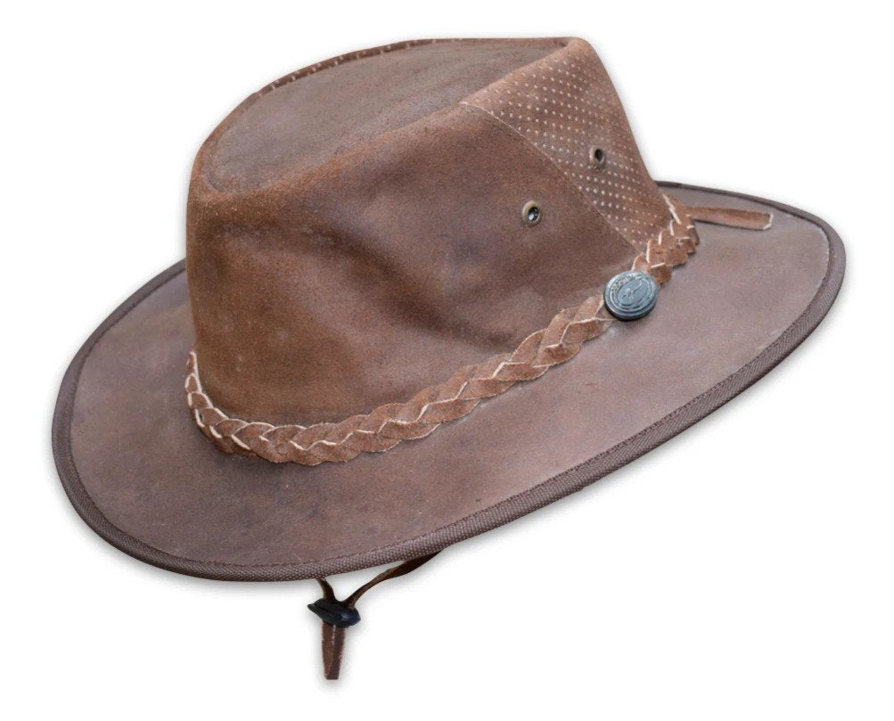 Australian Style Leather Hat W/ Rear Mesh Vented and Leather Strap